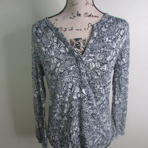 Lucky Brand Blouse M Black White Long Sleeve